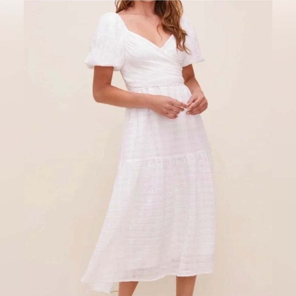 ASTR The Label Sonnet Puff Sleeve Crossover Midi Dress